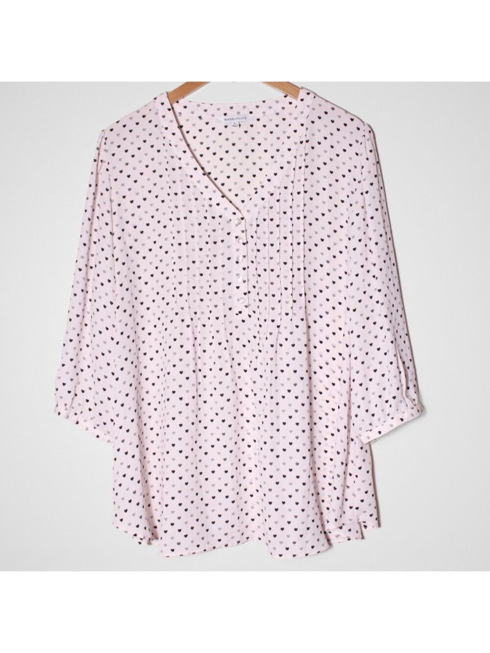 Rose + Olive Dainty Heart Print Pinktuck Popover Top Lightweight Flowy Pink 1X